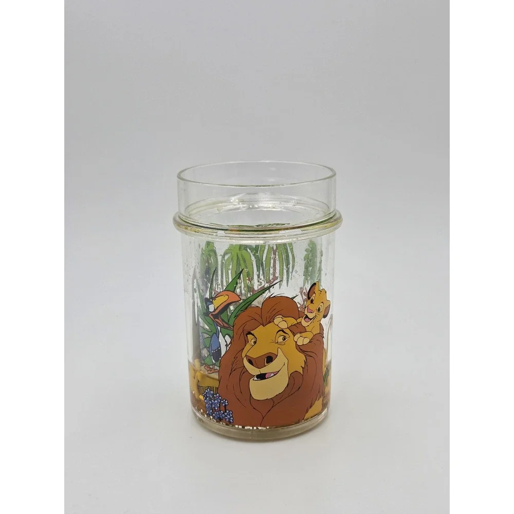 Vintage Disney The Lion King Liquid Glitter Tumbler Simba Mufasa Rafiki Cup